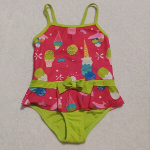 5 for $10 Pink Platinum Pink & Green Ruffled Ice cream 1pc Swim Suit sz 2T